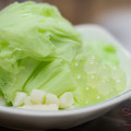 Snow ice, in melon flavor. You can choose toppings to go along with it, like Taiwanese shave ice. She got mochi balls and tapioca balls. © 2013 Sugar + Shake