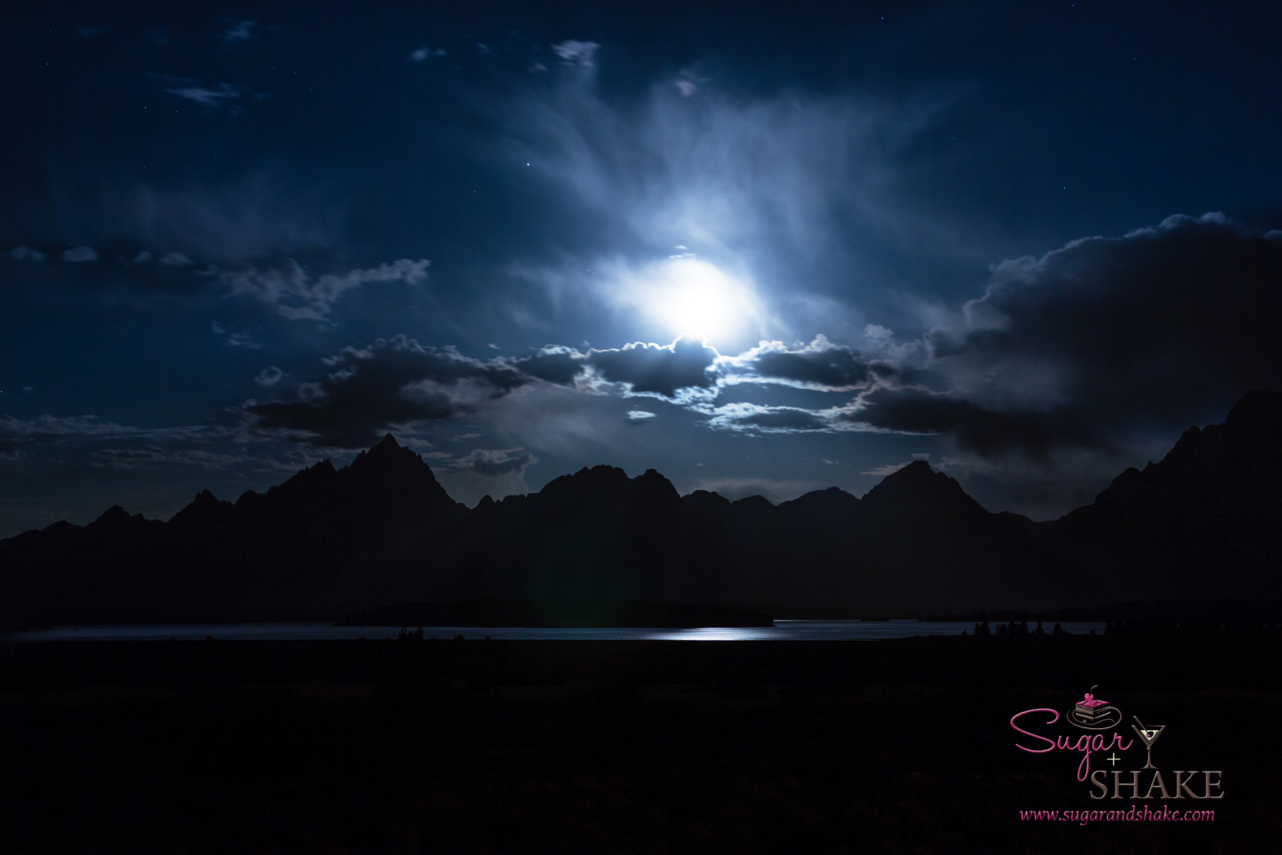 Moonset over the Tetons at Jackson Lake Lodge. Grand Teton National Park, Wyoming.