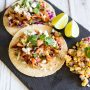 Fusion Street Tacos with Elote-Inspired Salad. Recipe by Foodland Hawaii Corporate Chef Keoni Chang. © 2020 Sugar + Shake